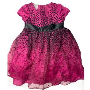 Holiday Edition 3T fuchsia black dot flocked dress